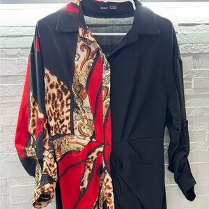 SHEIN Black and Red Dress with Leopard Accents